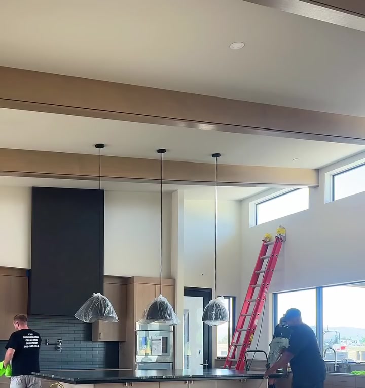 An Allen's Property Services crew finishing a post-construction clean in a newly built Yakima Valley home.